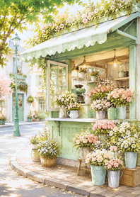 黄綠色 陽光花店小攤咖啡館