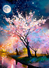 Beautiful night cherry blossoms#1191
