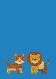 Lion and Tiger on blue