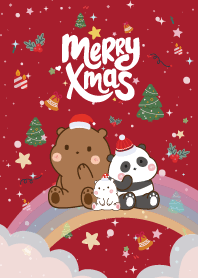 หมีสามตัว สายรุ้ง วันคริสต์มาส สีแดง