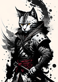 Ink wash cat samurai B24E1b