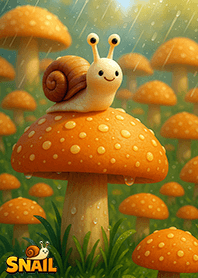 Snail : Orange Mushroom and Rain