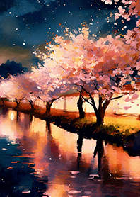 Beautiful night cherry blossoms#1779