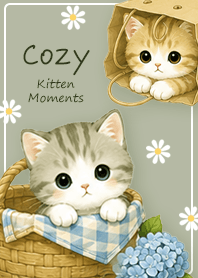 green Fluffy Kittens and Hydrangeas