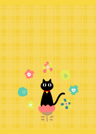 黒猫とお花 黄色
