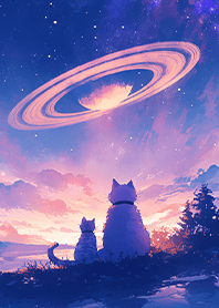 A cat looking at the celestial planets