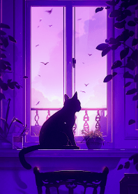 可愛的黑貓在眺望風景2