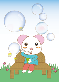 Cute mouse playing with soap bubbles