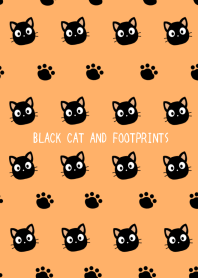 BLACK CAT AND FOOTPRINTS-LIGHT ORANGE