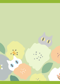 お花から猫 モスグリーン色