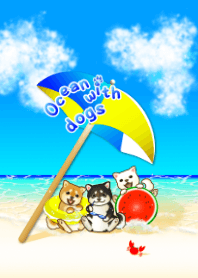 Summer sea with dogs 2 ( Shiba dog )