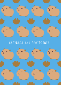 CAPYBARA AND FOOTPRINTS-BLUE