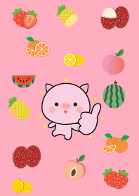Cute Pink Pig And Fruit