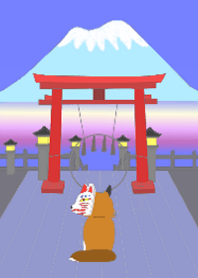 日本の赤い鳥居シリーズ2-狐.富士山.着物