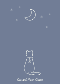 Cat and Moon Charm (blue gray)