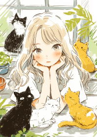 Cute girl and cats 10