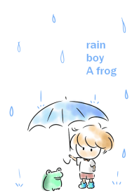 簡單 雨 一個男孩 一隻青蛙