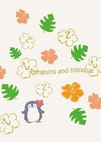 Penguins and hibiscus