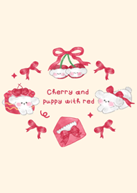 Cherry and puppy with red