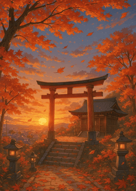 Autumn Shrine Sunset Pathway