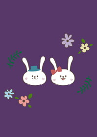かわいいウサギのカップル(濃い紫色)