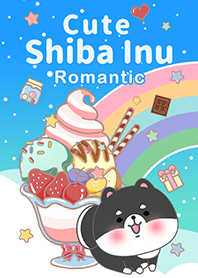 冰淇淋星空 可愛寶貝黑柴犬 浪漫漸層藍2