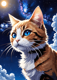 夜の月と星の猫 65E982