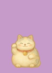 Cute Beckoning Cat on light purple