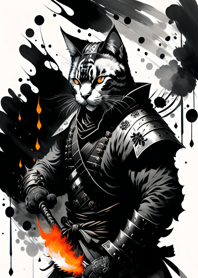 Ink wash cat samurai 75CA6D