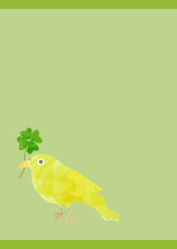 クローバーと鳥 モスグリーン色