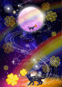 Wish-fulfilling cat and strawberry moon2