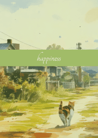 Calico cat walking on moss green