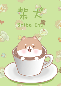 可愛寶貝柴犬 午後咖啡杯 抹茶綠
