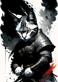 Ink wash cat samurai dE6326
