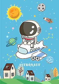 可愛宇航員-搭飛機去旅行-藍綠色星空