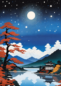 Starry sky, sea and lake, Ukiyo-e a251