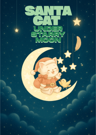 Santa Cat Under Starry Moon