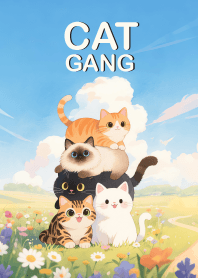 Love Cute Cat Gang in Flower field