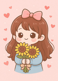 เด็กผู้หญิงและดอกทานตะวัน สีชมพู