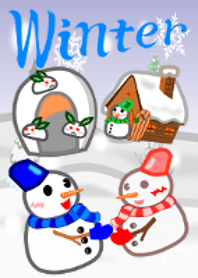 雪だるまと雪うさぎHAPPY