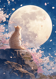 櫻花下賞月的橘貓❤️