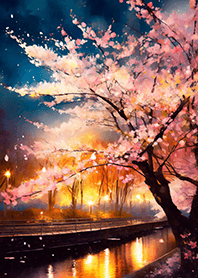 Beautiful night cherry blossoms#1352