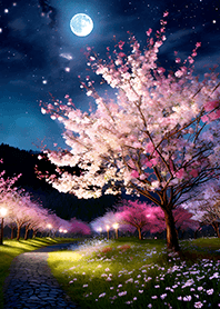 Beautiful night cherry blossoms#1897