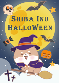 Shiba Inu/halloween/moon/blue