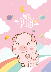 เจ้าหมูน้อย สายรุ้ง สีชมพู