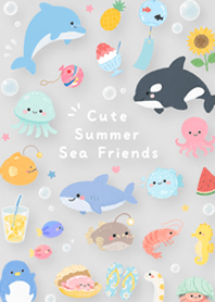 Gray Cute & Chill Sea Friends Summer