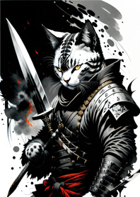 Ink wash cat samurai F1726e