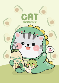 Cat Cute Dino Avocado Lover