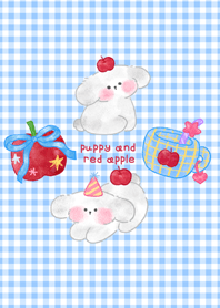 Puppy and red apple