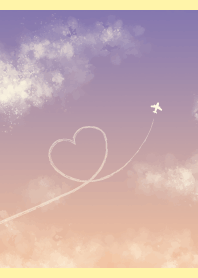 Heart-shaped contrail on light yellow